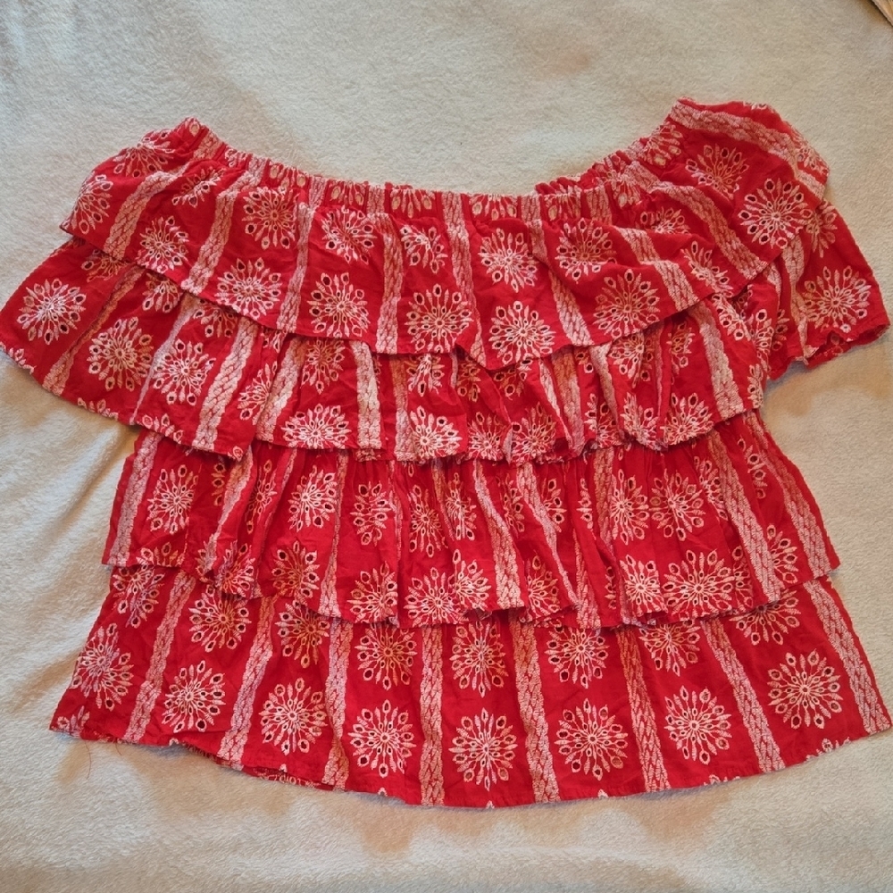 2X EMBROIDERED TIERED RUFFLED BLOUSE ROMANTIC WHIMSY INSTANT FESTIVE VIBE FEMME